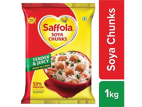 Saffola Mealmaker Soya Chunks - Tender & Juicy, High In Protein & Fibre, 1 kg