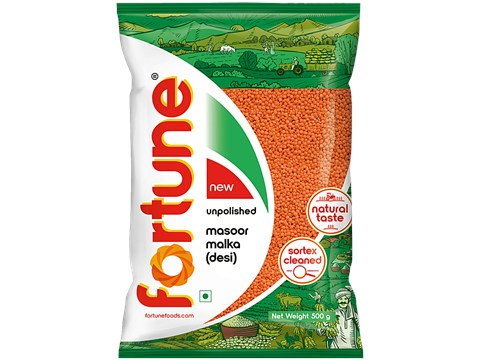 Fortune Unpolished Masoor Malka Desi Small Dal, 500 g