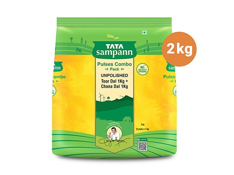 Tata Sampann Pulses Combo Pack - Unpolished Toor Dal/Arhar Dal & Unpolished Chana Dal, 2 pcs