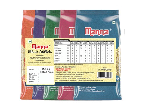 Manna Manna Millets - Foxtail, Kodo, Little, Barnyard & Proso Millet, 500 g