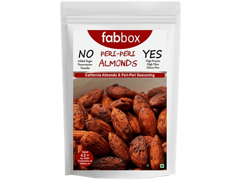 Fabbox Roasted Almonds - Peri Peri, Premium California Badam, Healthy Snack, Superfood, 120 g