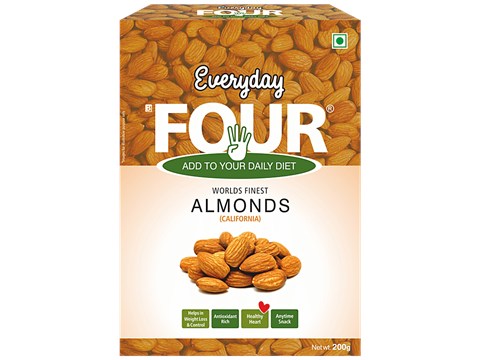 Everyday Four California Almond Nuts - Rich In Antioxidants, Fibre & Proteins, Anytime Snack, 200 g