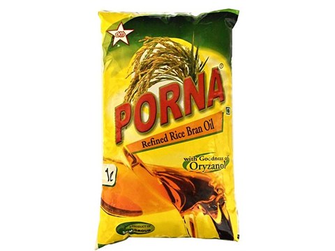 Porna Refined Rice Bran Oil, 1 L