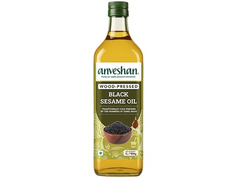 Anveshan Wood Cold Pressed Black Sesame/Gingelly Cooking Oil, 1 L