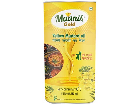 Maanik Gold Gold Yellow Mustard Oil - Enriched With Vitamin A & D, Ideal For Cooking, 5 L