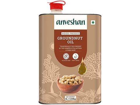 Anveshan Wood Cold Pressed Groundnut/Peanut Cooking Oil, 5 L