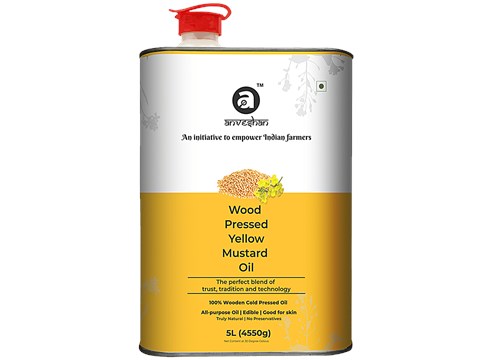 Anveshan Wood Cold Pressed Kachi Ghani Yellow Mustard Cooking Oil, 5 L