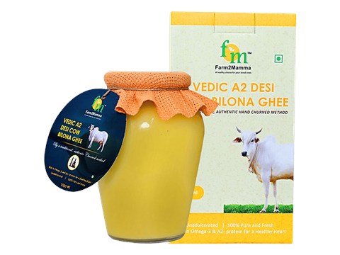 Farm2Mamma Vedic A2 Desi Cow Bilona Ghee - Rich In Omega-3 & Protein, For Healthy Heart, 1 L