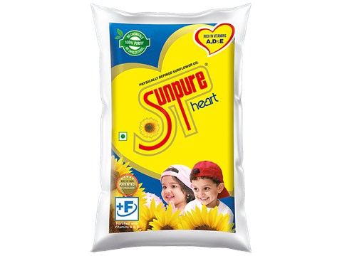 Sunpure  Heart Sunflower Oil - Chemical-Free & Physically Refined, Rich In Antioxidant, 1 L