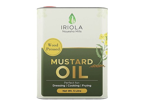 Iriola Nayesha Mills Mustard Oil - Wood Pressed, For Dressing, Cooking, Frying, Omega 3 Rich, 5 L