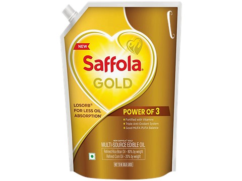 Saffola Gold Multi-Source Rice Bran & Corn Edible Oil, 3 L