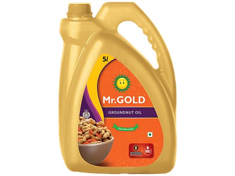 Mr. Gold Filtered Groundnut Oil - 15% Low Absorption, Natural Cooking Medium, 5 l