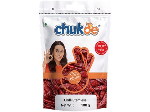 Chukde Red Chilli Whole/Sabut Lal Mirch - Stemless, 100 g