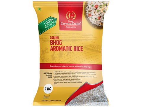 Ganga Greens & Grains Gobind Bhog Aromatic Rice - Nutrition-Rich, Organic & Sticky, Growned From Ganga Region, 1 kg