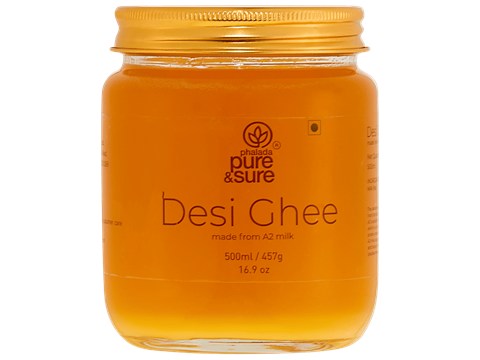 Phalada Pure & Sure Organic Desi Ghee - Made From A2 Milk, High Quality, 500 ml