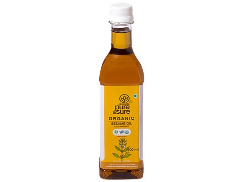 Phalada Pure & Sure Organic Sesame Oil - Cold Pressed, Nutty Flavour, 500 ml