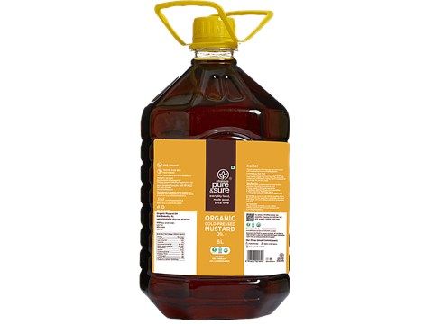Phalada Pure & Sure Organic Mustard Oil - Cold Pressed, Nutrient Rich, 5 L