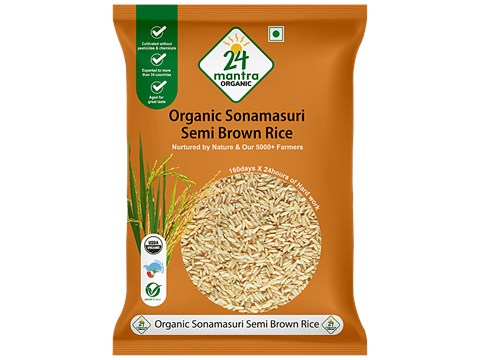 24 Mantra Organic Organic - Sonamasuri Semi Brown Hand Pounded Rice/Akki, 1 kg