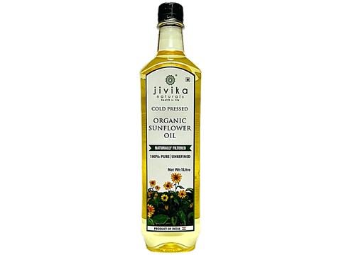 Jivika Naturals Cold Pressed Organic Sunflower Oil - Naturally Filtered, Pure, Unrefined, Boosts Immunity, 1 L