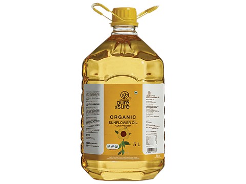 Phalada Pure & Sure Organic Sunflower Oil - Rich In Health Benefits, Cold Pressed, 5 L