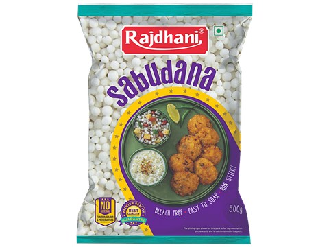 Rajdhani Sabudana - Bleach Free, Non-Sticky, No Artificial Colour, Flavour & Preservatives, 500 g