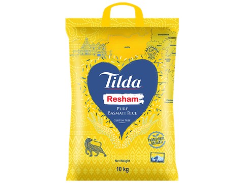Tilda Resham Pure Basmati Rice - Gluten Free, Long Slender Grain, Aromatic, 10 kg