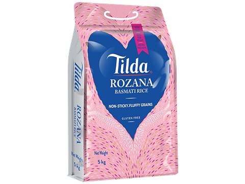 Tilda Rozana Basmati Rice - Non-GMO, Vegan, Non-Sticky, Fluffy Grains, Gluten Free, 5 kg