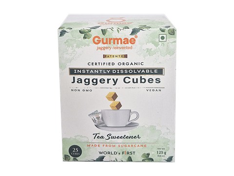 Gurmae Certified Organic Instantly Dissolvable Jaggery Cubes Tea Sweetener, 125 g