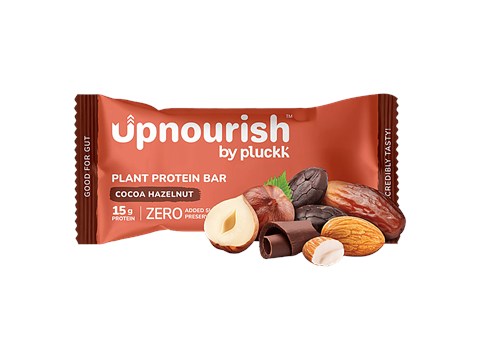 Upnourish by Pluckk Cocoa Hazelnut 15g Plant Protein Bar, 50 g