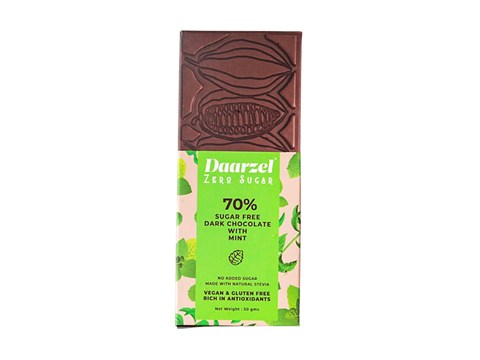 Daarzel Zero Sugar 70% Coca Dark Chocolate With Mint - Sugar-free, Made With Stevia, 50 g