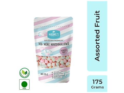 Marshmelts Artisan Marshmallows Veg Mini Marshmallows - Assorted Fruit Flavour, Rich In Nutritious Soy Protein, 175 g