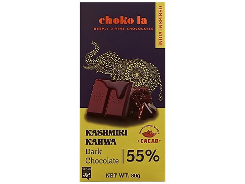 Choko La Kashmiri Kahwa 55% Dark Chocolate - Spice Blend, Rich, Vegan, 80 g
