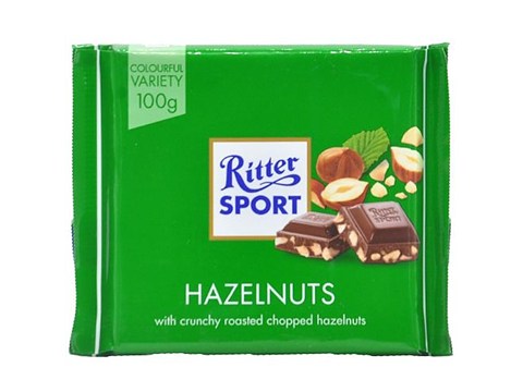 Ritter Sport Milk Chocolate - Crunchy Roasted Chopped Hazelnuts, 100 g