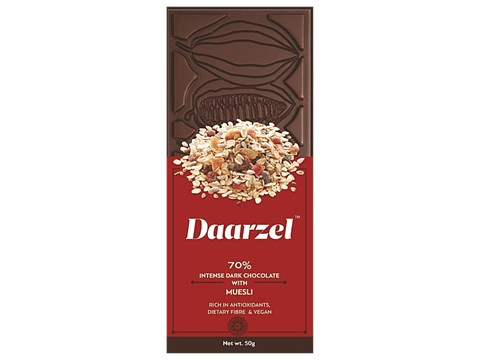 Daarzel 70% Dark Chocolate With Muesli - Vegan, Rich In Antioxidants, Dietary Fibre, 50 g