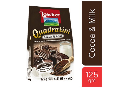 Loacker Quadratini Wafer Cookies - Cocoa & Milk, 125 g