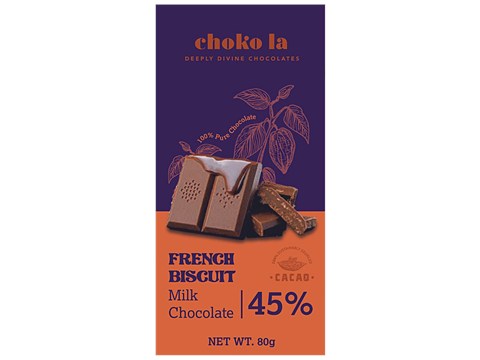 Choko La French Biscuit 45% Milk Chocolate - Light, Crunchy, Smooth, 80 g