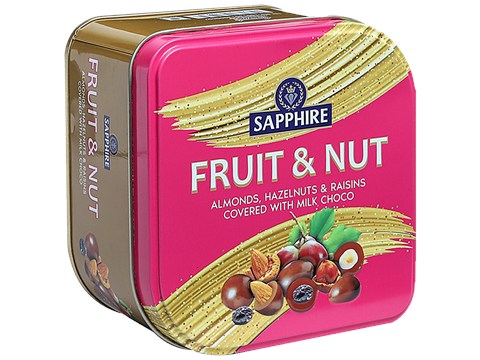 Sapphire  Fruit & Nuts - Almonds, Hazelnuts & Raisins Covered With Milk Choco, 90 g