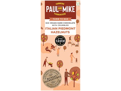 Paul And Mike Italian Piedmont Hazelnut Chocolate - 64% Vegan Dark, No Refined Sugar, 100% Natural, 68 g
