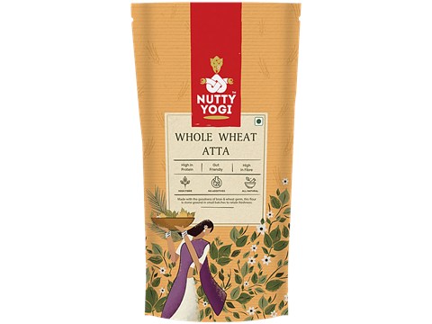 Nutty Yogi Whole Wheat Atta - With Bran & Wheat Germ, Freshly Ground, 1 kg