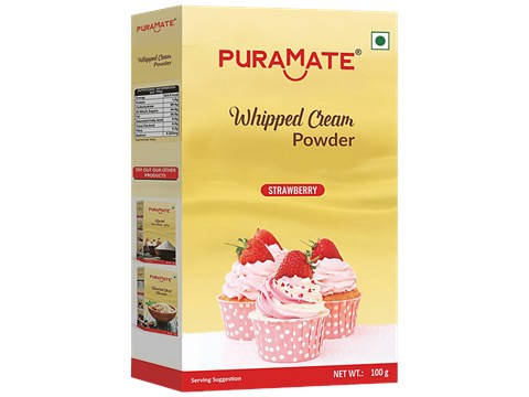 Puramate Whipped Cream Powder- Strawberry, Adds Volume, Richness, Smoothness, 100 g