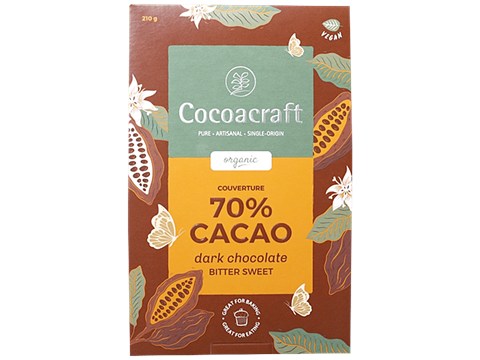 Cocoacraft Organic 70% Bitter Sweet Dark Chocolate Couverture - Artisanal, Pure, 210  g