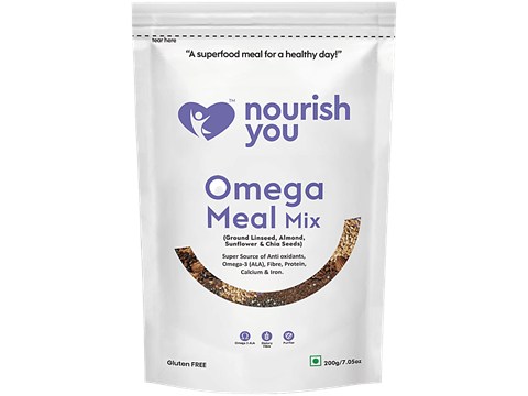 Nourish you Omega Meal Mix - Almond, Ground Linseed/Flaxseed, Sunflower & Chia Seeds, 200 g