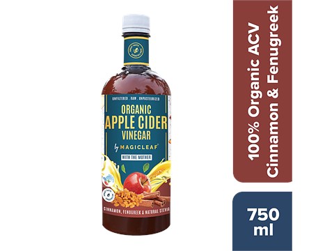 Magicleaf Organic Apple Cider Vinegar With Mother - Cinnamon, Fenugreek & Stevia, Anti-Inflammatory, 750 ml