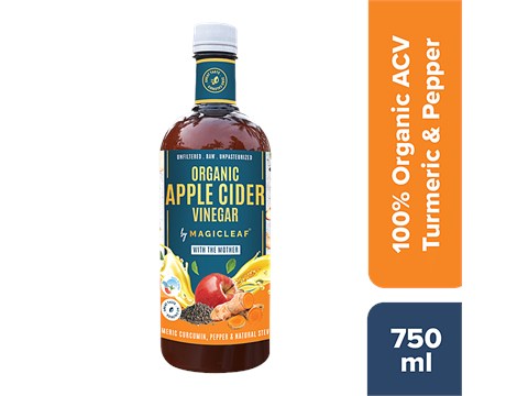 Magicleaf Organic Apple Cider Vinegar With Mother - Turmeric, Pepper & Stevia, Anti-Inflammatory, 750 ml