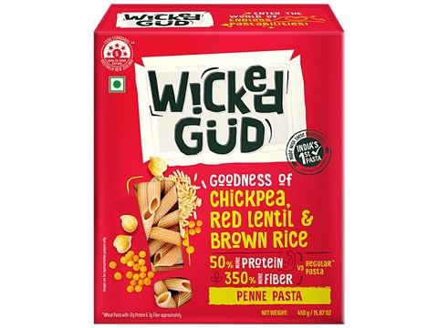 WickedGud Penne Pasta - Chickpea, Red Lentil, Brown Rice, High Fiber & Protein, Gluten-Free, 450 g