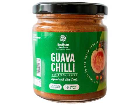Supreem Super Foods Guava Chilli With Chia Seeds Healthy Fruit Spread - Smooth, Vegan, 200 g