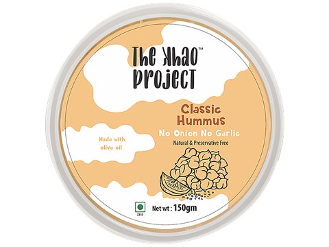 The Khao Project Classic Hummus Dip/Spread - No Onion No Garlic, Vegan, Tasty & Healthy Low-calorie Snack, 150 g