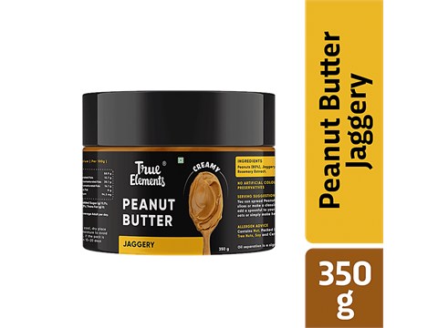 True Elements Peanut Butter Jaggery - No Preservatives, Natural, Creamy, No Palm Oil Or Vegetable Fat, 350 g