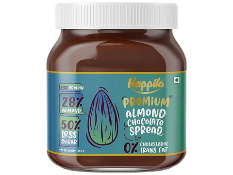 Happilo Premium Almond Chocolate Spread - Protein-Rich, 50% Less Sugar, Cholesterol Free, 350 g