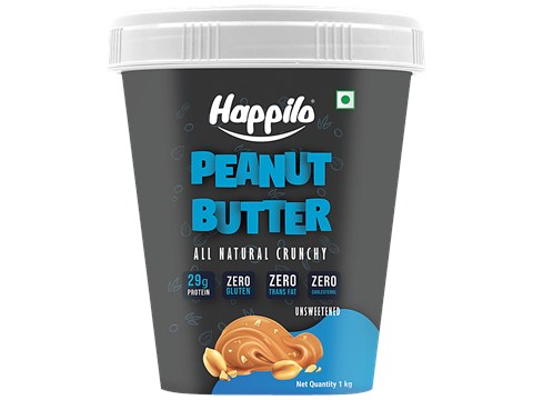 Happilo All Natural Peanut Butter - Crunchy, Unsweetened, High In Protein, Gluten Free, 1 kg